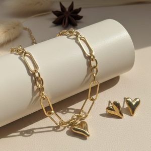 Golden Heart Bracelet and earring