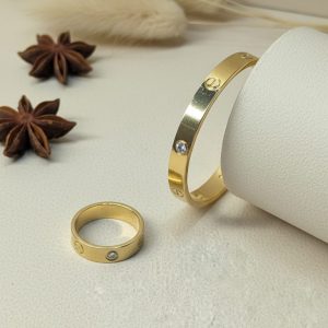 Minimalist Gold Ring Bangle Set