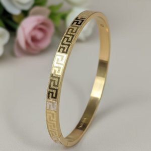 Gold embossed Greek key bangle
