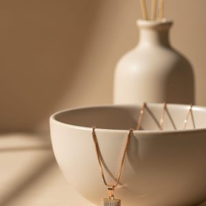 Pave square pendant necklace