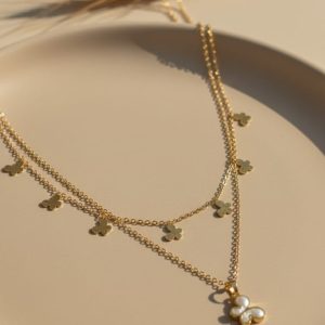 Layered butterfly charm necklace