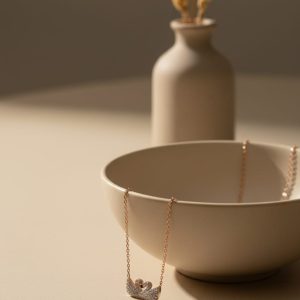 Double Sparkling swan pendant necklace